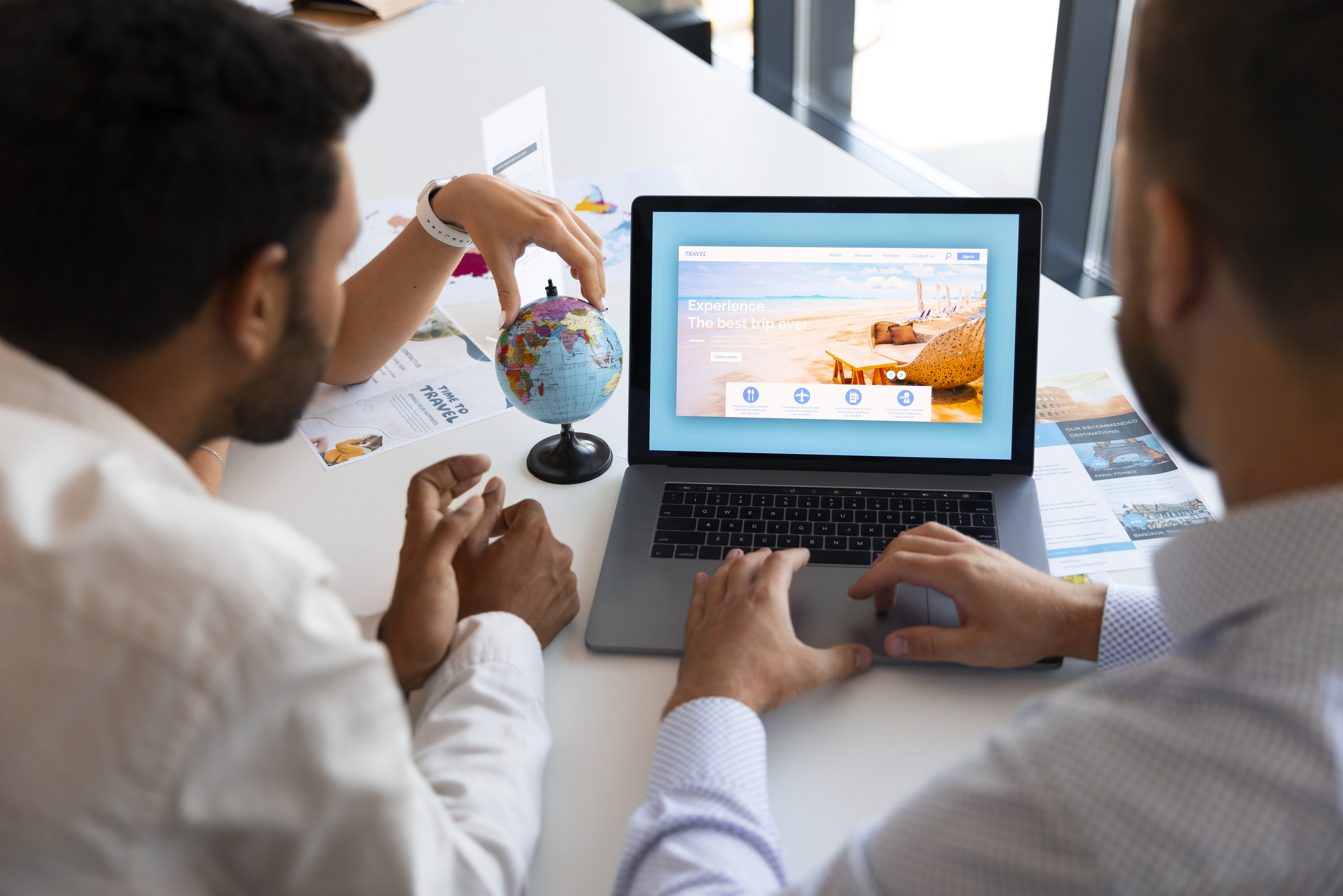 Modern, elegant product-inspired hero visual for travel agency software