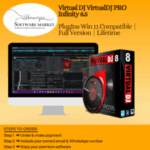 Virtual DJ PRO Infinity 8.5 software box with plugins for advanced DJ mixing on Windows