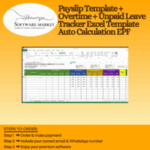 Excel template showing payslip, overtime, and unpaid leave tracker with auto EPF and SOCSO calculations