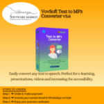 Text to MP3 Converter software box showing VovSoft interface on Windows screen