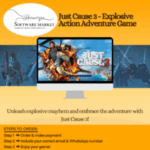 Just Cause 3 game cover featuring explosive action, vehicles, and chaos.