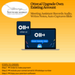 Otter.ai Premium upgrade interface with AI assistant showing transcription and slide capture features