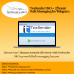 TexSender PRO interface showcasing bulk messaging and multi-account Telegram marketing features