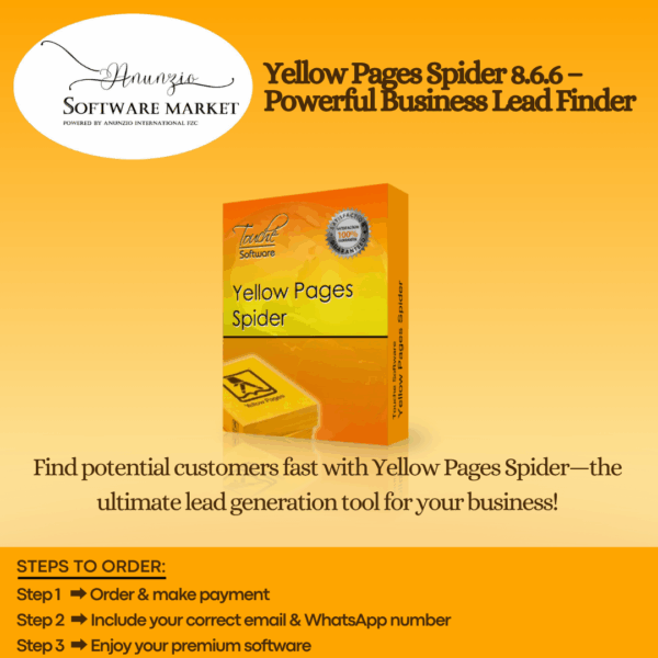 Yellow Pages Spider interface displaying extracted business leads and contact information