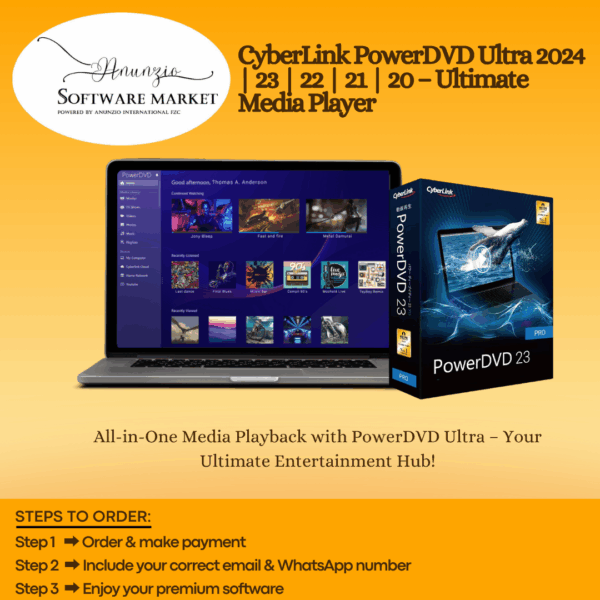 CyberLink PowerDVD Ultra 2025 interface showcasing Blu-ray and streaming playback features