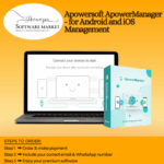 Apowersoft ApowerManager interface for file transfer, backup, and screen mirroring on mobile devices