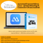 Apowersoft ApowerMirror interface showing mobile screen mirrored on a Windows PC