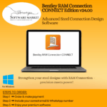Bentley RAM Connection software interface showing 3D steel joint analysis and design tools