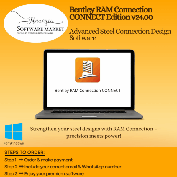Bentley RAM Connection software interface showing 3D steel joint analysis and design tools