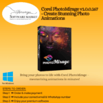 Corel PhotoMirage interface animating still photo with movement arrows