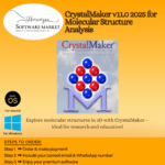 CrystalMaker software displaying 3D molecular structure visualization for scientific analysis