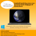 DeskSoft EarthView displaying real-time Earth wallpaper with night shadows and cloud layers