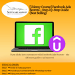 Facebook Ads Secrets Udemy course dashboard showing step-by-step ad creation and targeting lessons