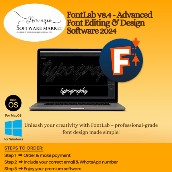 FontLab v8.4 software interface for font creation and design.