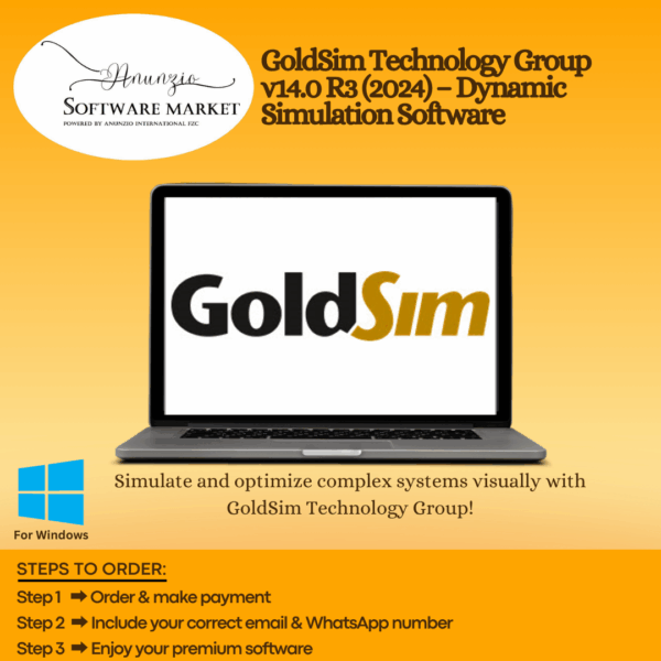 GoldSim Technology interface showing dynamic simulation model with graphs and visual elements