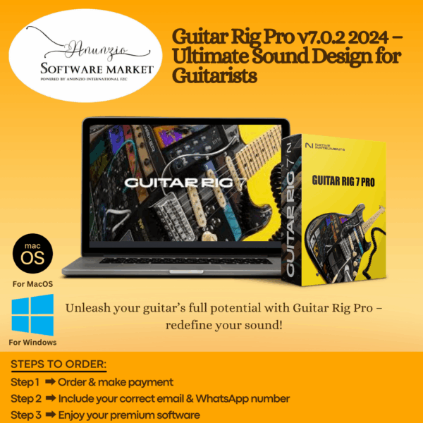 Guitar Rig Pro software interface showing sound design tools for guitarists and bass players