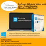 IceCream Slideshow Maker interface displaying photo timeline and transition effects
