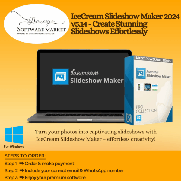 IceCream Slideshow Maker interface displaying photo timeline and transition effects