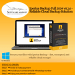 Iperius Backup interface displaying cloud sync and AES-encrypted data backup settings