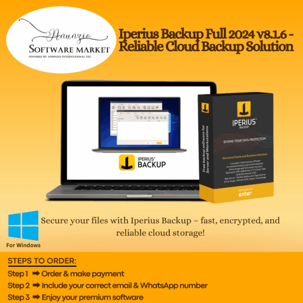 Iperius Backup interface displaying cloud sync and AES-encrypted data backup settings