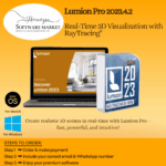 Lumion Pro software interface showing real-time 3D rendering with RayTracing for architectural design