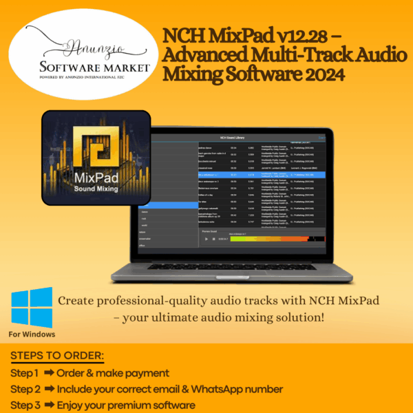 NCH MixPad v12.28 software interface for professional audio mixing and recording