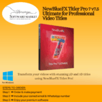 NewBlueFX Titler Pro software interface showing 3D text and animation tools for video titles