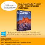 PanoramaStudio Pro software interface creating a high-resolution panoramic image