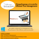 PhraseExpress dashboard showing snippet manager and text expansion features for productivity