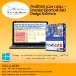 ProfiCAD interface showing electrical circuit design tools and schematic components
