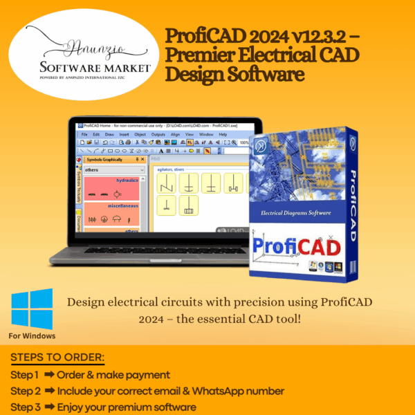 ProfiCAD interface showing electrical circuit design tools and schematic components