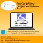 RockWare RockWorks interface displaying 3D geological modeling and cross-section tools