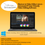 Shotcut 24 Video Editor interface with timeline, media bin, and 4K video editing tools