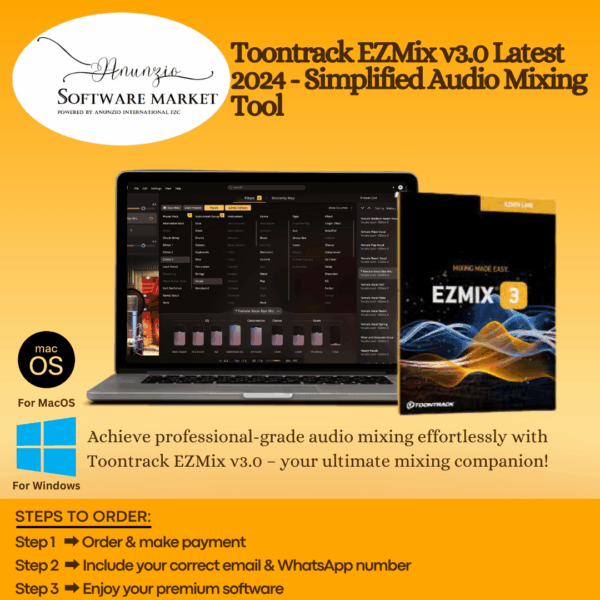 Toontrack EZMix interface with mixing presets and audio effects panel
