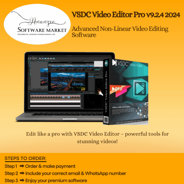 VSDC Video Editor Pro software box showing advanced video editing interface and tools