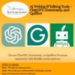 AI Writing & Editing Tools including ChatGPT, Grammarly, and Quillbot logos