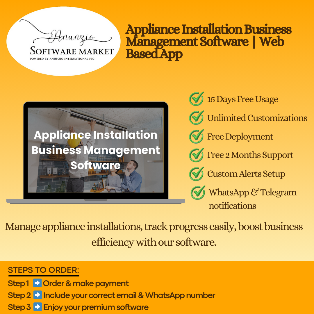 Appliance installation business management software dashboard