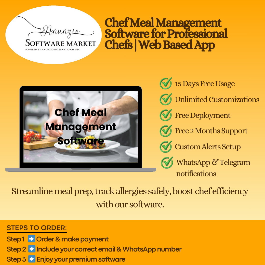 Chef meal management software dashboard