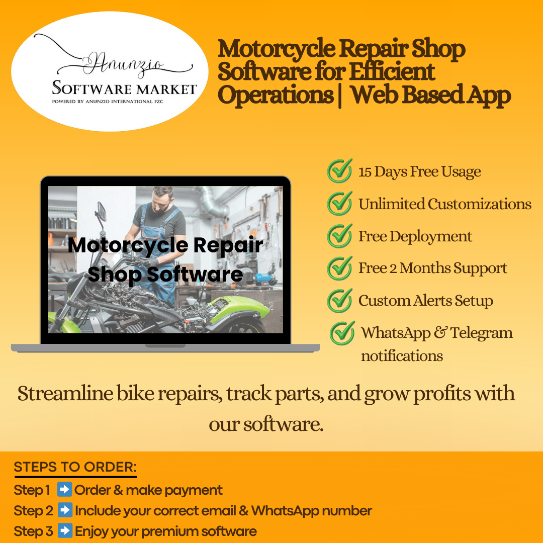 Motorcycle repair shop software dashboard