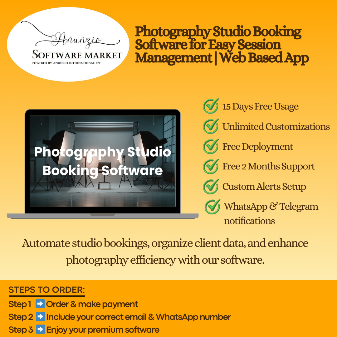 Photography studio booking software dashboard