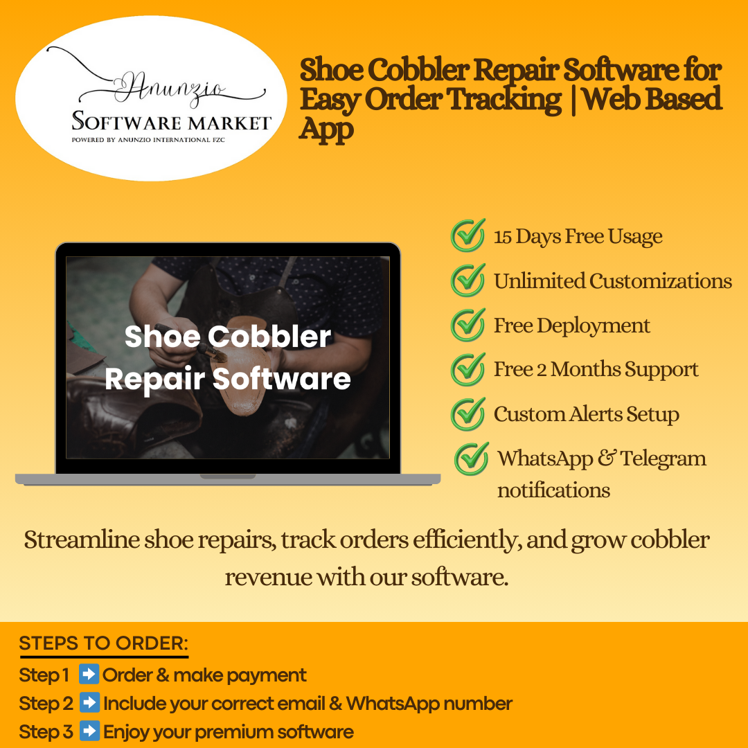 Shoe cobbler repair & ordering software dashboard