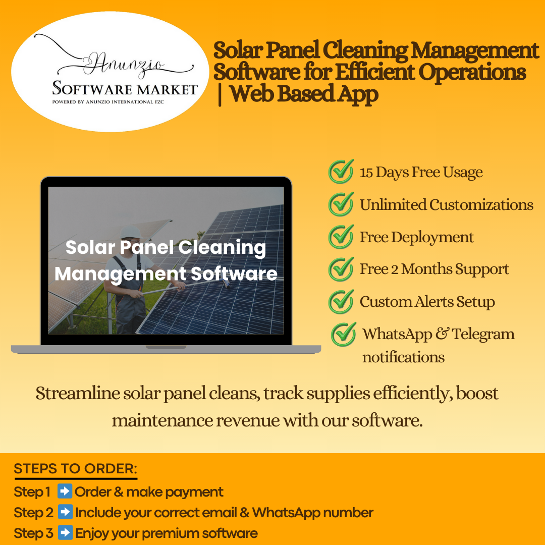 Solar panel cleaning management software dashboard