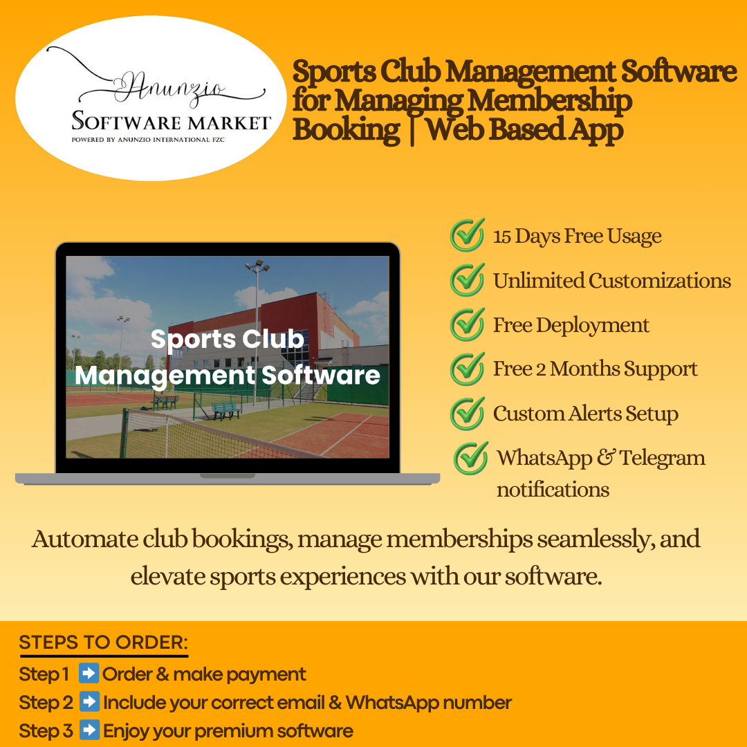 Sports club management software dashboard