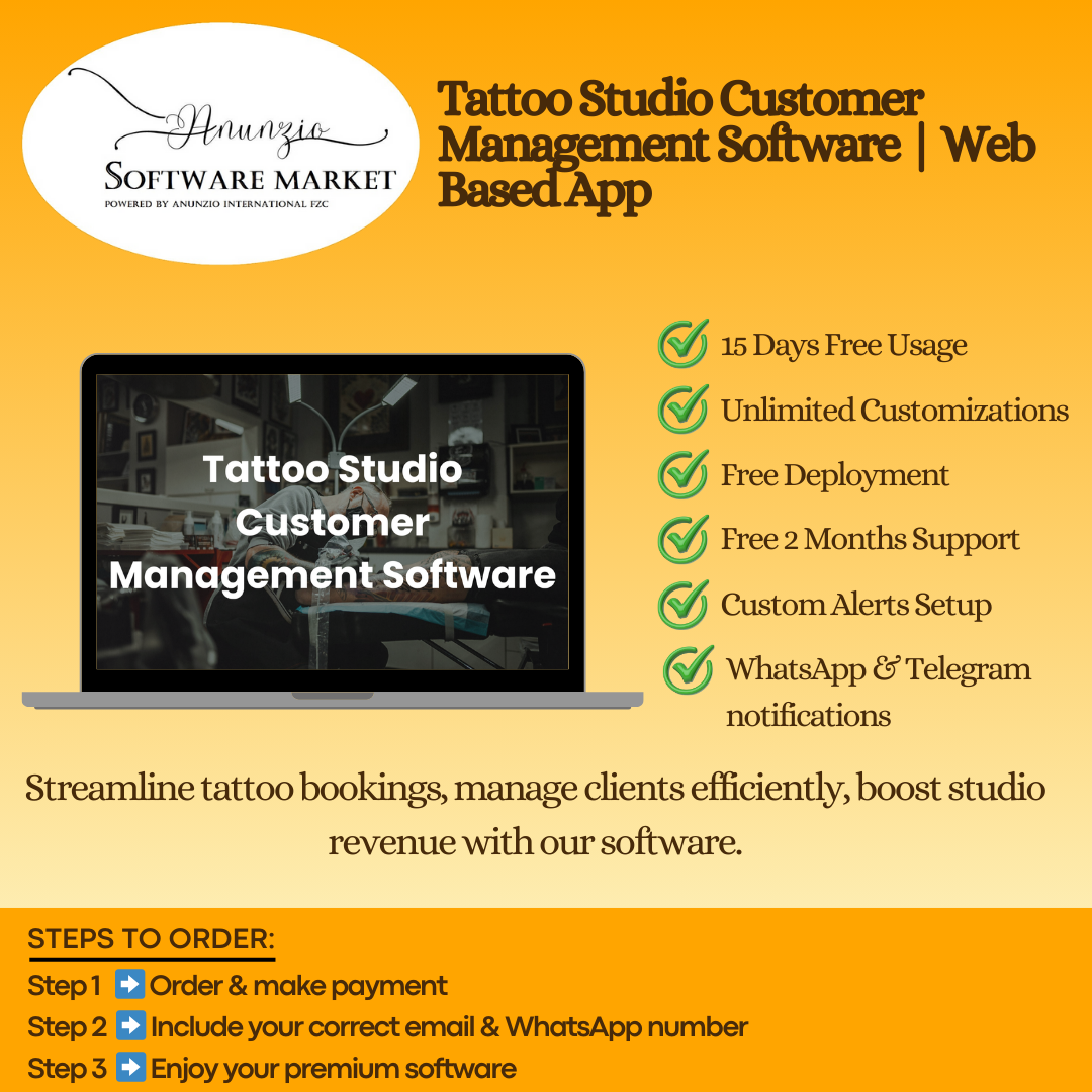 Tattoo studio customer management software dashboard