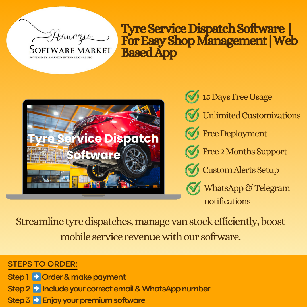 Tyre service dispatch software dashboard