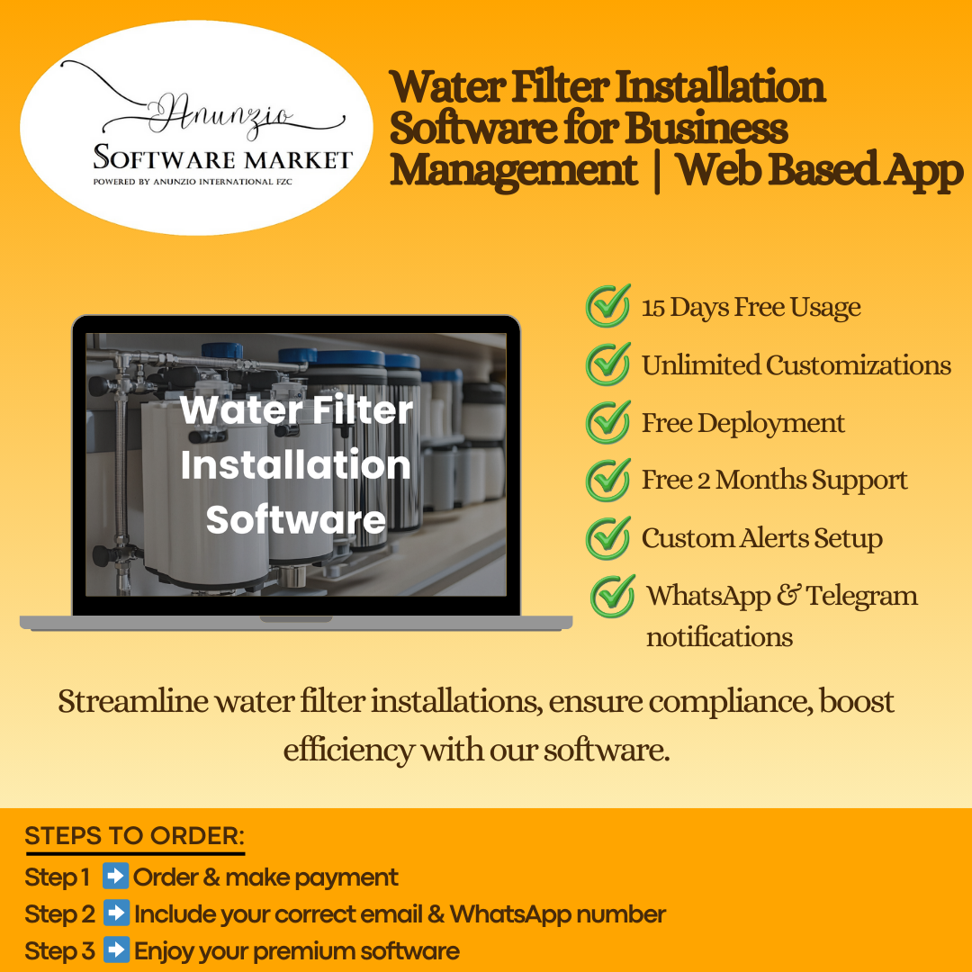 Water filter installation software dashboard